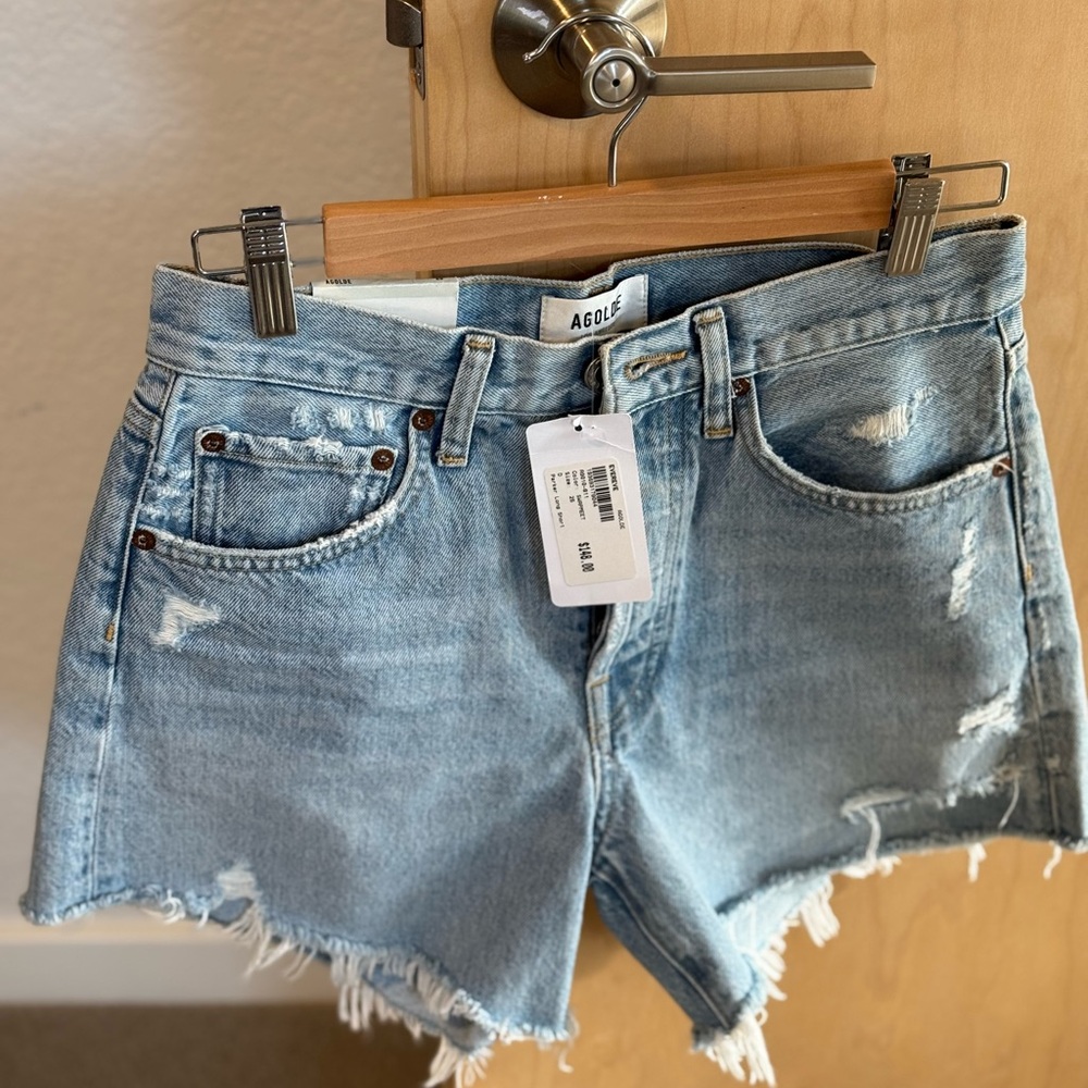 Agolde Blue Jean Shorts Distressed Cut-Off Hem
